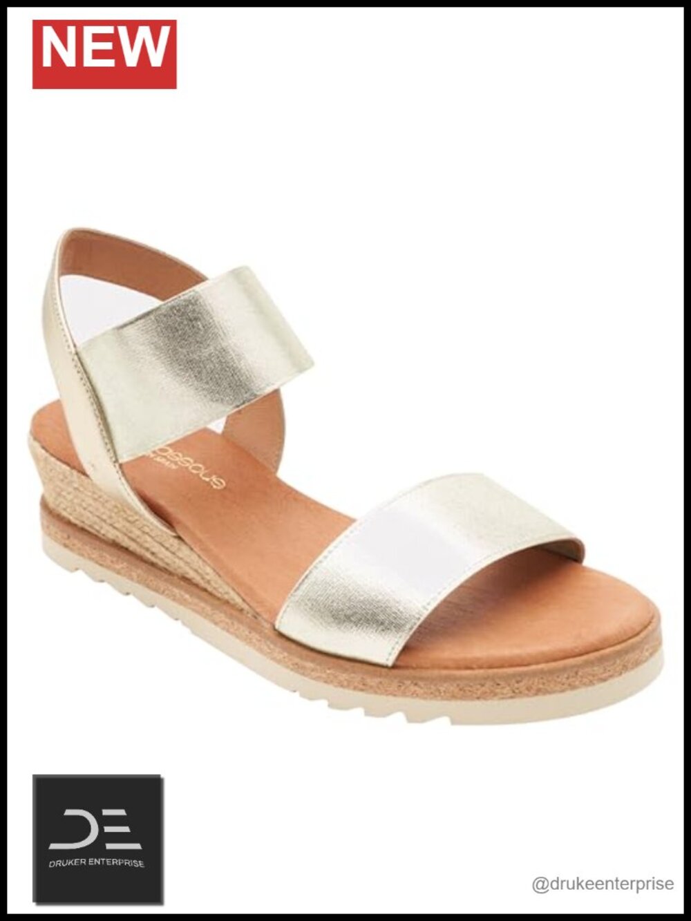 Metallic Leather Wedge Sandals with Comfort Cork Heel